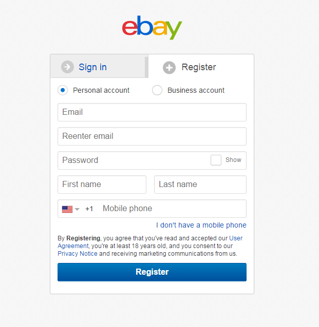 Đăng ký tài khoản Ebay